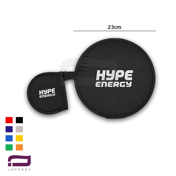 بادبزن تبلیغاتی M300 تاشو ۲۳ سانتی متری با کاور پارچه ای ست و چاپ اختصاصی برند Hype Energy با رنگ‌های متنوع.